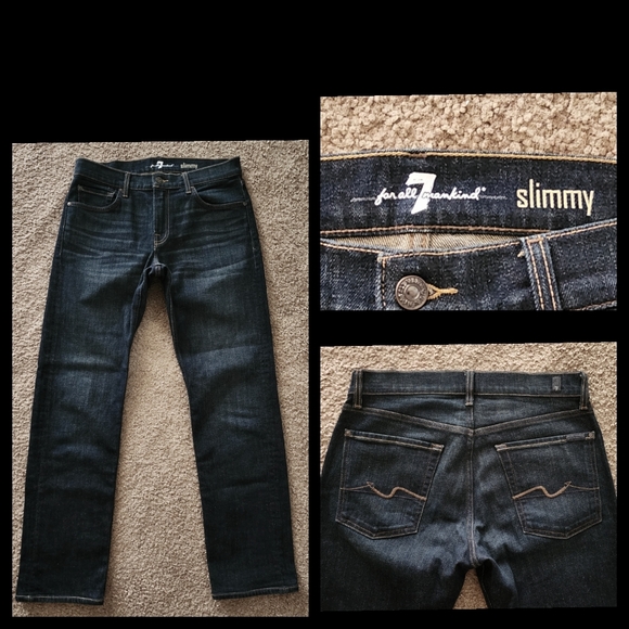32 men 7 For All Mankind Slimmy Straight Jean Dark Wash 32x30 1/2" - Picture 1 of 16